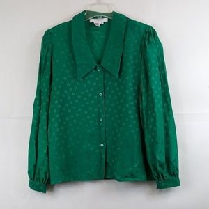 Bergdorf Goodman emerald green 100% silk blouse